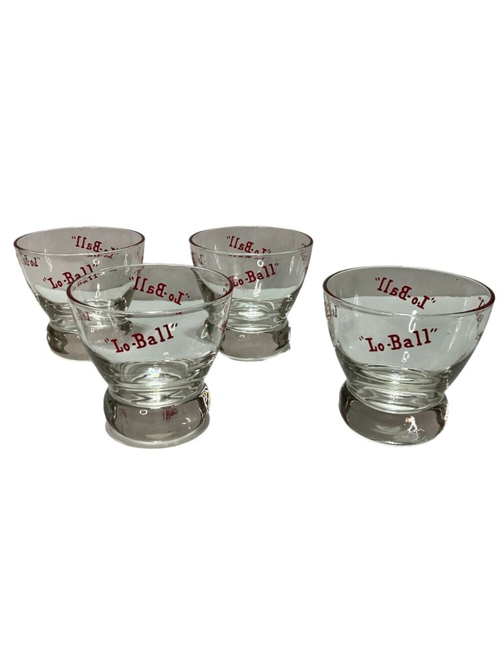 Vtg Eva Zeisel Lo Ball Glasses Set of 4 Footed Red Lettering Mid Century Modern